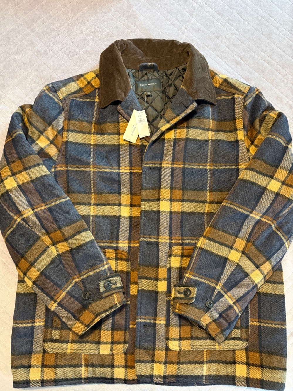 Banana Republic Men's Plaid Field Jacket in Navy, Mustard & Brown